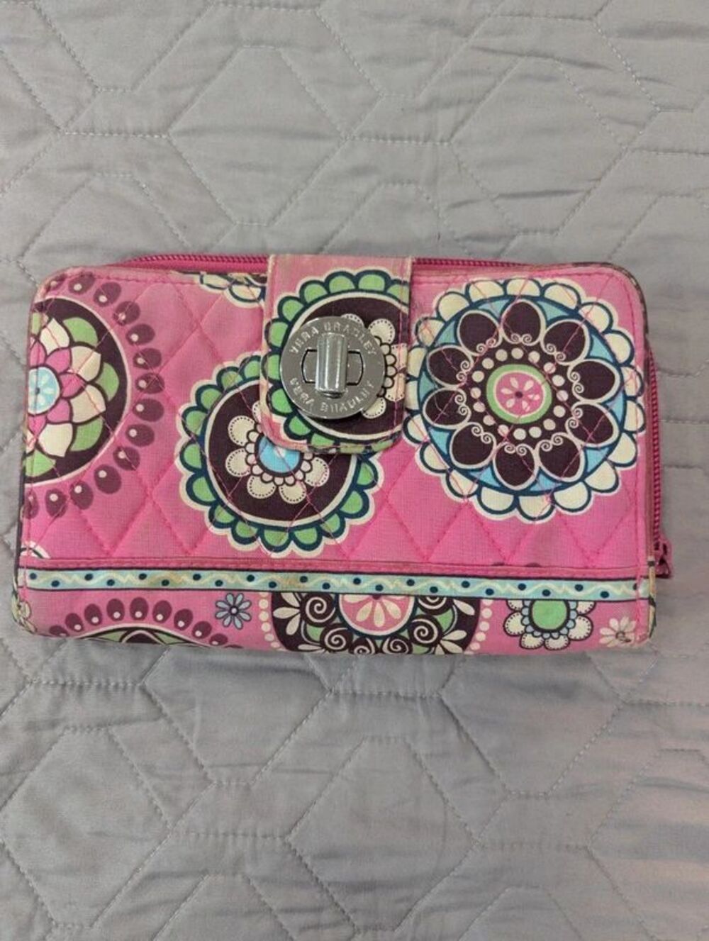 Vera Bradley Pink Quilted Cotton Turn Lock Zip Around Wallet